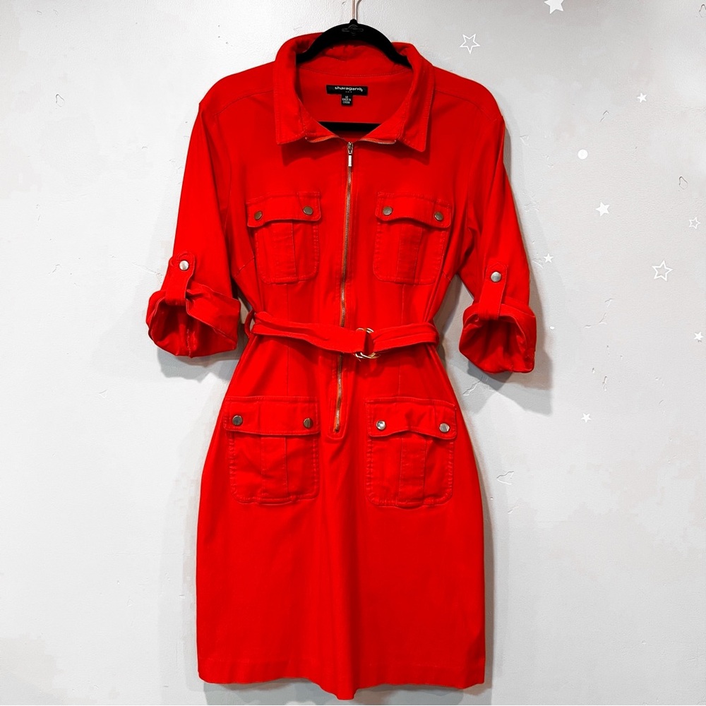 Sharagano Vibrant Red Zip-Up Dress